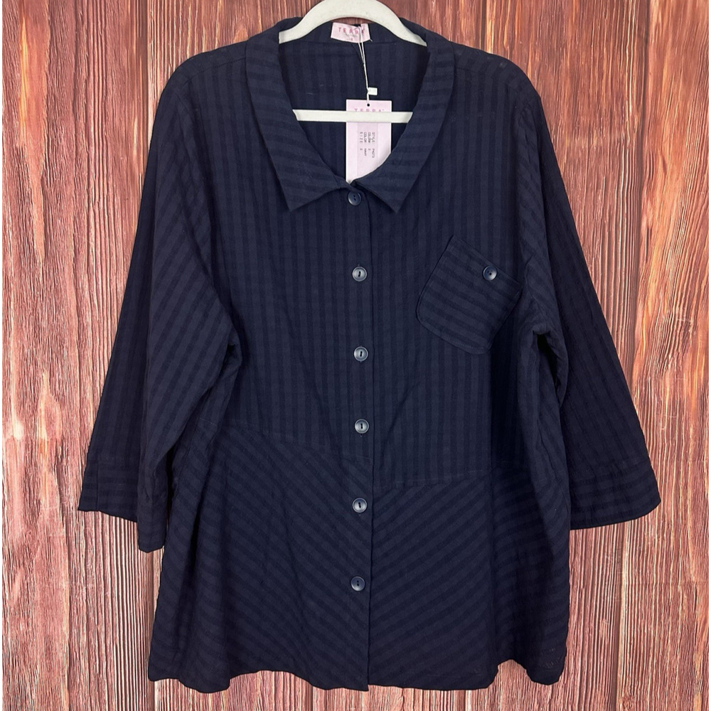 Terra SJ Apparel Button Up Tunic Top Navy Blue Size 2X NWT